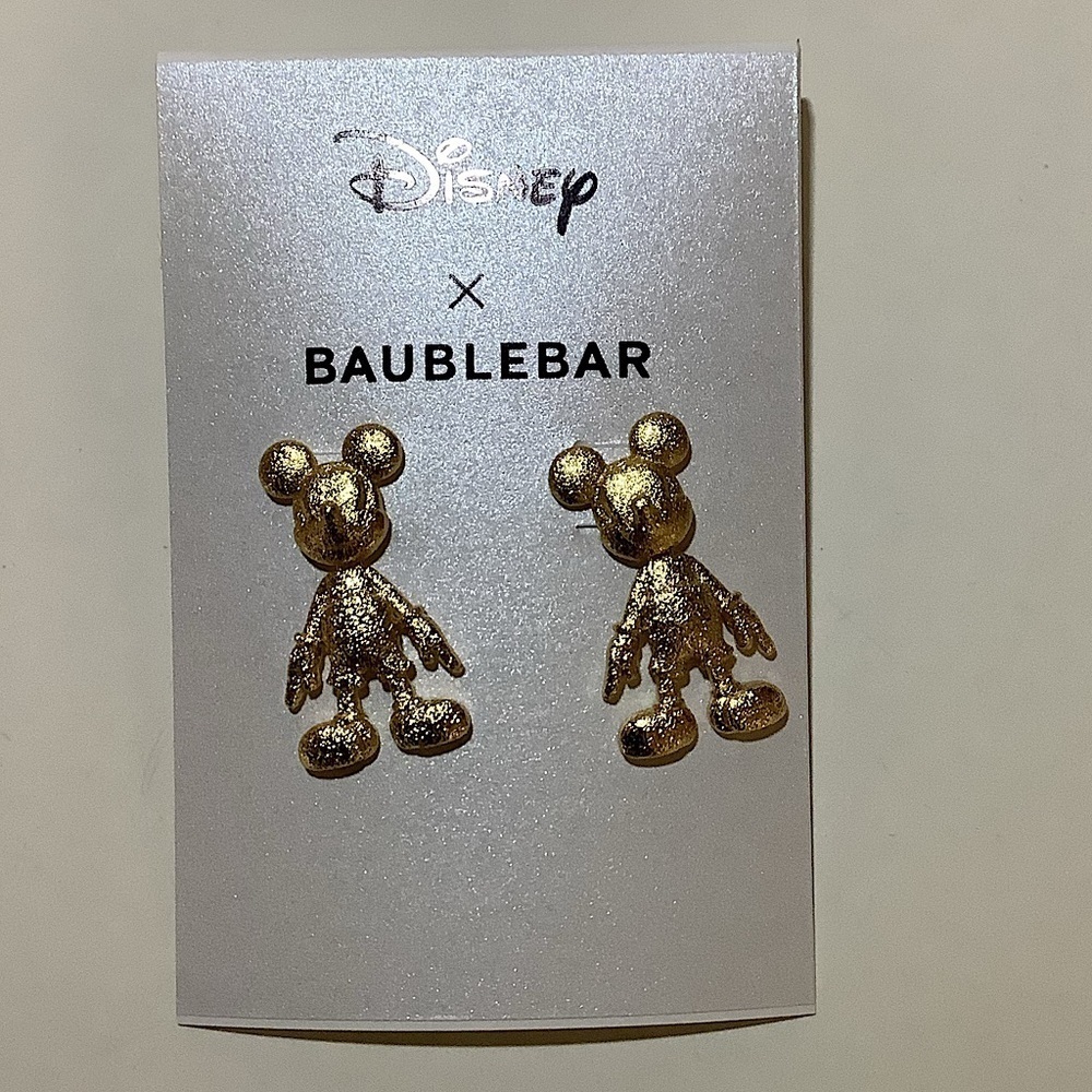 BaubleBar Mickey Mouse Gold Fleck 3D Earrings New - Picture 2 of 6